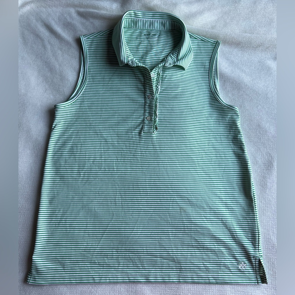 Tory Sport Green and White Striped Polo